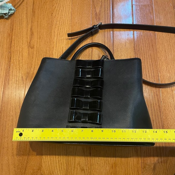 Betsey Johnson‎ Black Faux Leather Tote Bag with Patent Bows - Picture 12 of 16